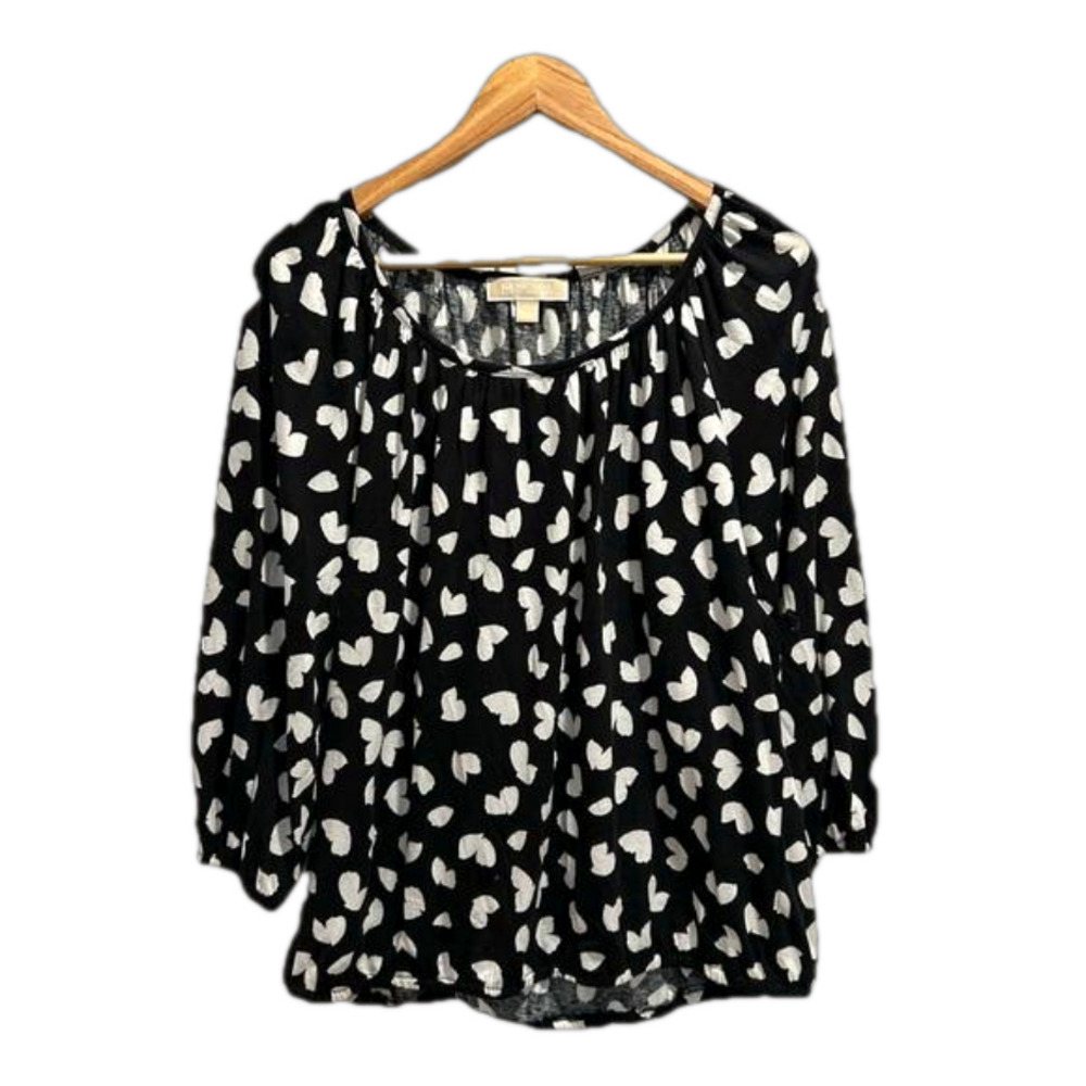 Michael Kors black and white heart print women's blouses 3/4 sleeves size Large